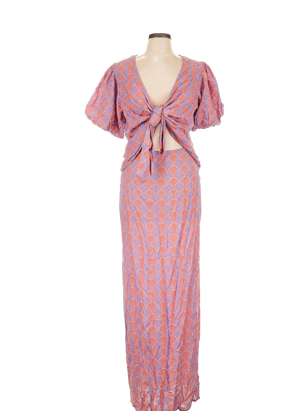 Beach Riot Coral and Lavender Tie-Front Maxi Dress